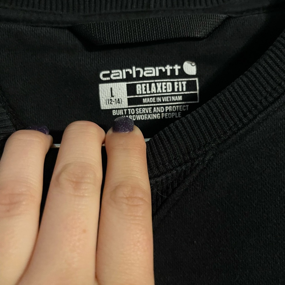 Carhartt Black womens relaxed fit midweight crewneck block logo sleve sweatshirt - Picture 3 of 3